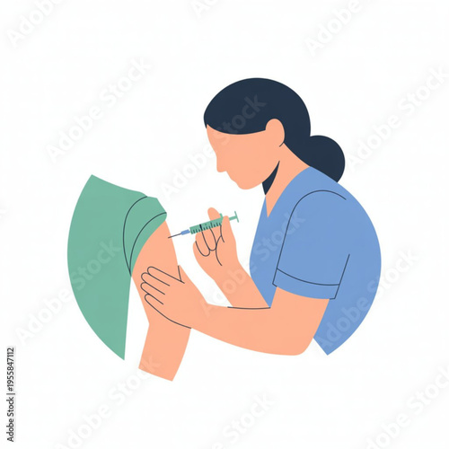Female healthcare professional administering a vaccine injection to a patient's upper arm