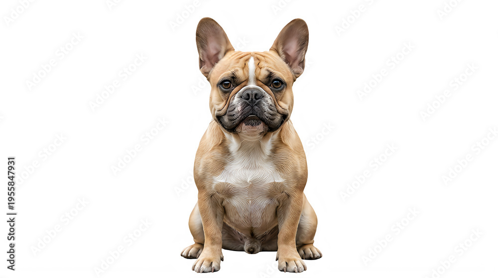 Obraz premium A tan and white french bulldog sitting against a black background