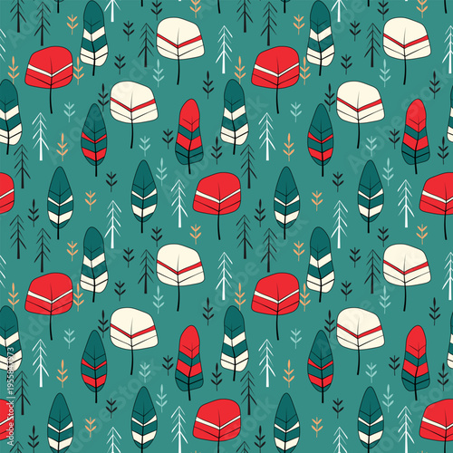 Seamless pattern with trees, plants. Color vector background. Spring, autumn tree for your design. Eco idea concept. Print design for wallpapers, fabric, textile.