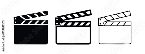 Clapperboard Icon Set for Film and Video Production. Cinema Clapboard Symbols in Various Styles.