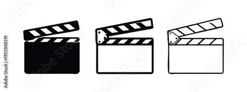 Clapperboard Icon Set for Film and Video Production. Cinema Clapboard Symbols in Various Styles.