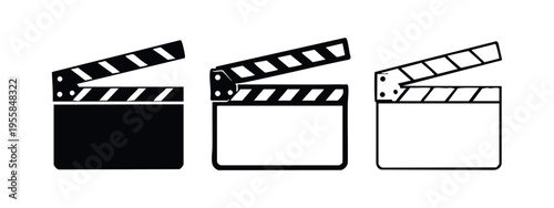 Clapperboard Icon Set for Film and Video Production. Cinema Clapboard Symbols in Various Styles.