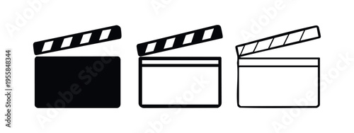Clapperboard Icon Set for Film and Video Production. Cinema Clapboard Symbols in Various Styles.
