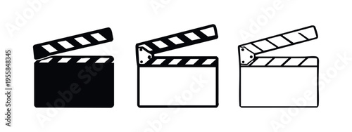 Clapperboard Icon Set for Film and Video Production. Cinema Clapboard Symbols in Various Styles.