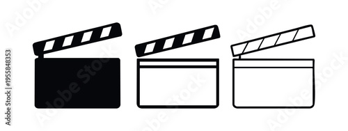 Clapperboard Icon Set for Film and Video Production. Cinema Clapboard Symbols in Various Styles.