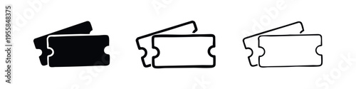 Movie Ticket Icon Set. Cinema and Event Admission Pass Symbols in Solid and Outline Styles.