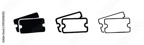 Movie Ticket Icon Set. Cinema and Event Admission Pass Symbols in Solid and Outline Styles.