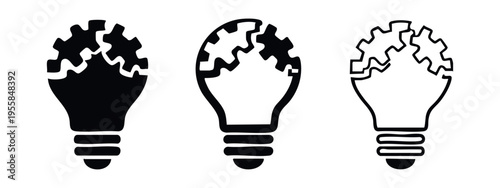 Broken Idea or Incomplete Solution Light Bulb with Gears Icons