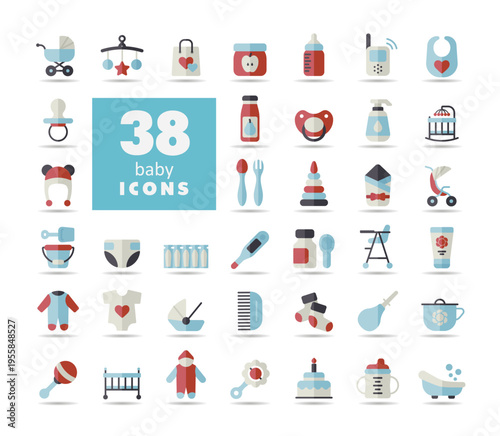 Baby, feeding and care vector isolated icons set