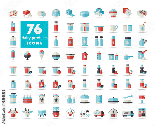 Milk, dairy products vector icon set