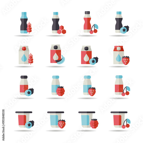 Fruits yogurt set vector icon