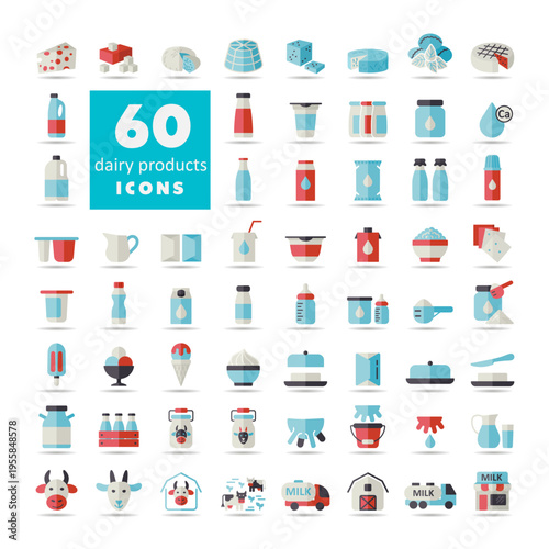 Milk, dairy products vector icon set