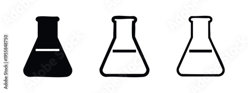Conical Erlenmeyer Flask Science Lab Icon Set for Chemical Research and Education