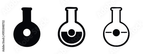 Round Bottom Flask Chemistry Lab Icon Set for Scientific Experiments and Education
