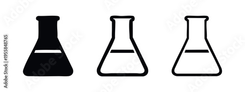Set of Conical Flask Icons with Liquid for Science and Laboratory Concepts