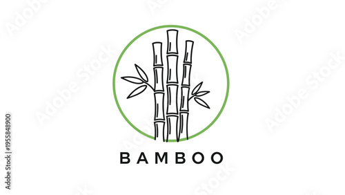 Minimalist bamboo logo design featuring three bamboo stalks and green leaves inside a circle on a clean white background for wellness and spa brands.