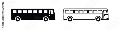 Bus icon set (side view). Black and white vector illustrations of public transport vehicles.