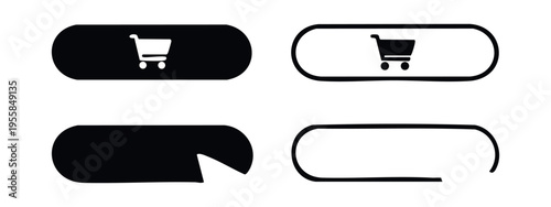 Hand Drawn Shopping Cart and Button Icons. Black and White Doodle Style Elements for E-commerce and Call to Action.