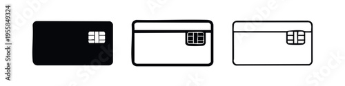 Credit Card with Chip Icon Set - Secure Payment and Financial Transaction Symbol Collection