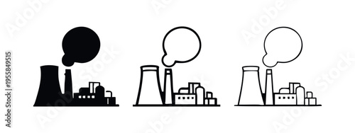 Industrial factory with single large smokestack emitting smoke, depicting production and pollution.