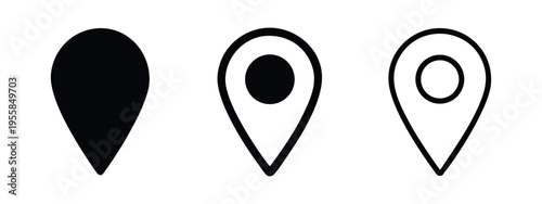 Map pointer location pin icons set. GPS navigation and destination marker symbols for travel apps.