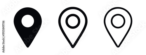 Map pin location icons set. GPS navigation marker with circle for exact position and route guidance.