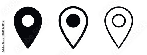 Map pin location icons set. GPS navigation marker with circle for exact position and route guidance.