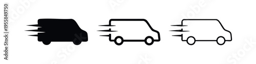 Express Delivery Van with Stylized Speed Lines Icon Set