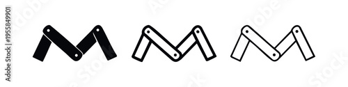 Folding ruler icon set in solid, thick, and thin outline variations, resembling a stylized letter M.