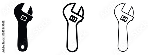 Adjustable wrench tool icon set