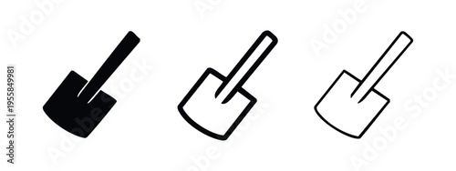 Tilted square head shovel icon set
