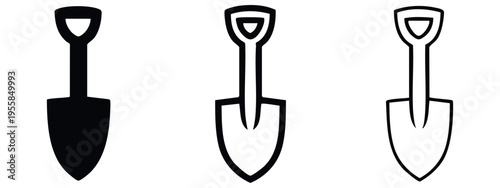 Pointed digging shovel tool icon set