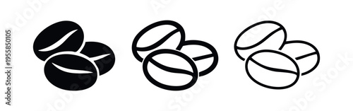 Group of coffee beans icon set, ideal for cafes, coffee packaging, and beverage industry.