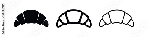 Croissant icon set in three styles, perfect for bakery, breakfast, and food-related designs.