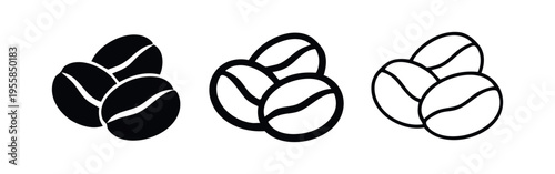 Coffee Beans Icon Collection: Three Styles for Espresso and Cafe Related Designs