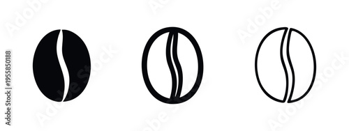 Single Coffee Bean Icon Set: Minimalist Glyph, Outline, and Hand-Drawn Vector Symbols