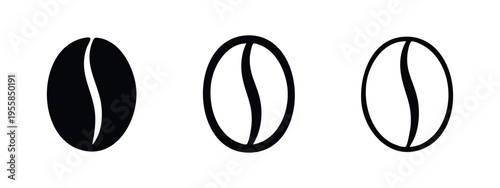 Minimalist Single Coffee Bean Icon Set: Glyph, Outline, and Hand-Drawn Styles for Designers