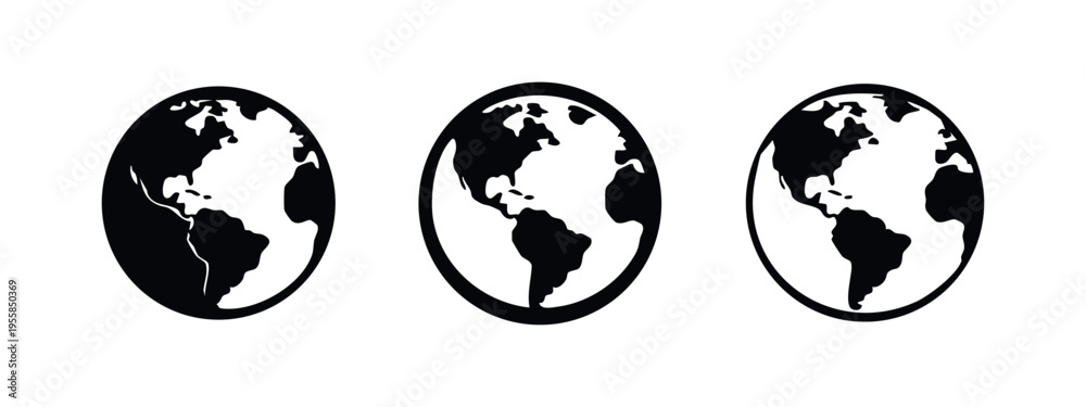 Obraz premium World Map and Global Earth Continents Icon Set