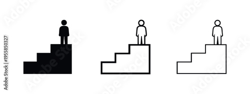 Man Standing on Top of Stairs Icon Set for Achievement and Success