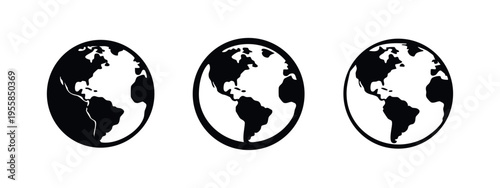 World Map and Global Earth Continents Icon Set