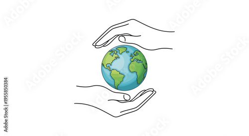 Illustration of hands cradling the Earth on a white background with a design celebrating sustainable development and Protect the Earth concept for Happy Earth Day, promoting global