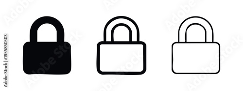 Secure Padlock Icon Collection. Closed Lock, Safety, and Digital Protection Symbol. Security System Element.