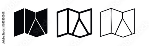 Folded Map Navigation Icons Set. Location, Travel, Direction, and Geography Symbol. Route and Destination.