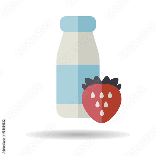 Yoghurt bottle with flavor strawberry vector icon