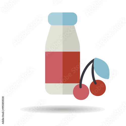 Drinkable yoghurt bottle with flavor cherry icon