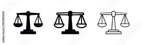 Classic scales of justice and legal balance icon set