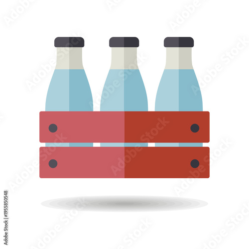 Milk wooden box. Milk bottles crate vector icon