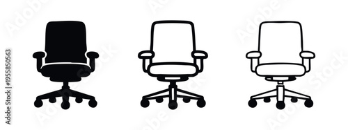 Front view ergonomic office chair icon set