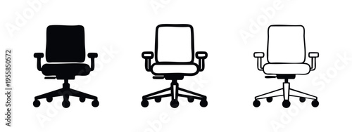 Office Chair Icon Set. Ergonomic Work Seating Symbol in Various Styles for Business and Comfort.