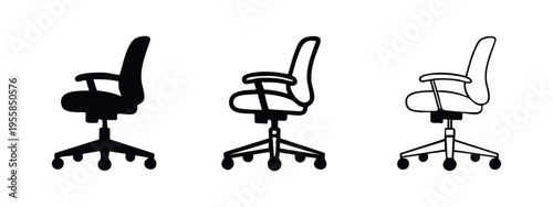 Adjustable ergonomic office chair side view icon set